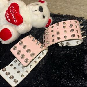 Baby Pink Faux Leather Studded Bracelets